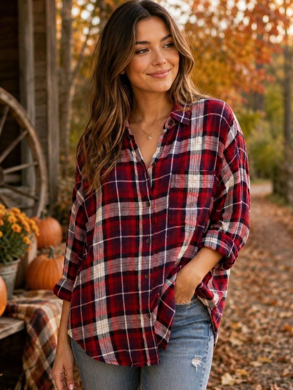 Old Navy Boyfriend Women's XL Red Plaid 100% Cotton Flannel Button Front Shirt